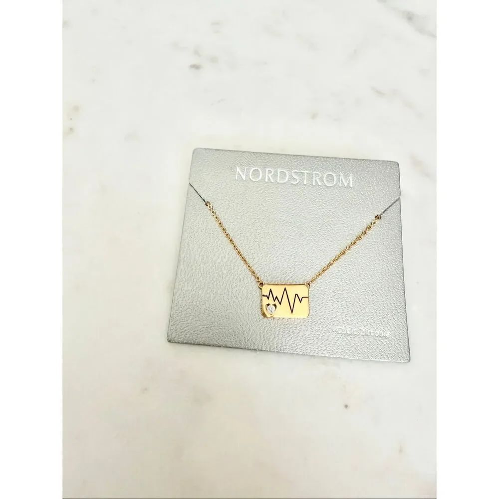 Nordstrom Cubic Zirconia Heartbeat EKG Necklace Gold Tone Medical Nurse Gift